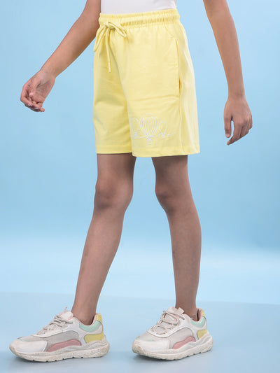 Yellow Printed Cotton Shorts-Girls Shorts-Crimsoune Club