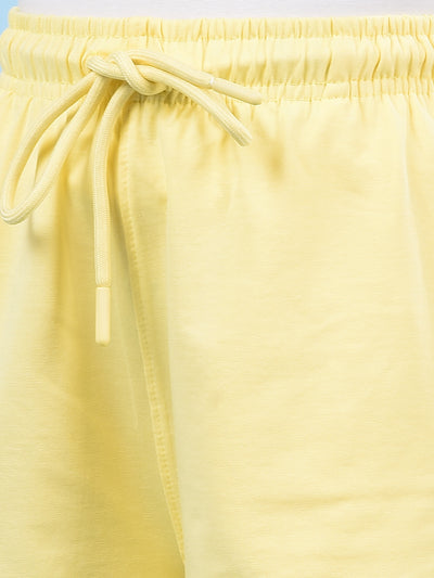 Yellow Printed Cotton Shorts-Girls Shorts-Crimsoune Club