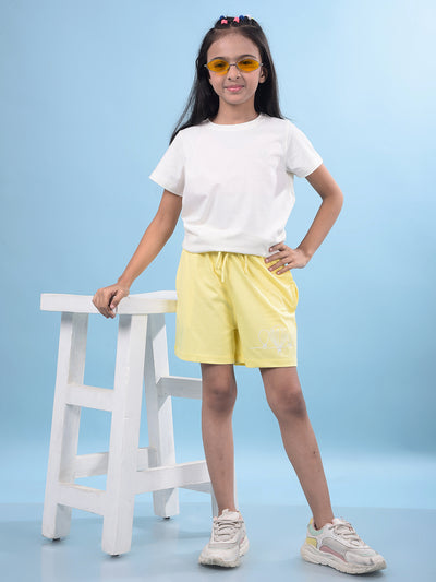 Yellow Printed Cotton Shorts-Girls Shorts-Crimsoune Club