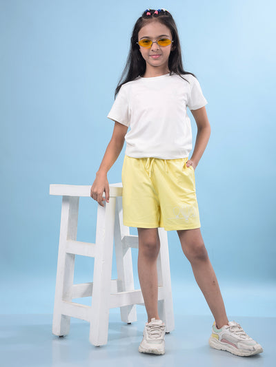 Yellow Printed Cotton Shorts-Girls Shorts-Crimsoune Club