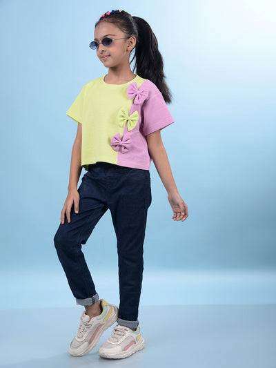 Green Color-Blocked T-Shirt-Girls T-Shirts-Crimsoune Club