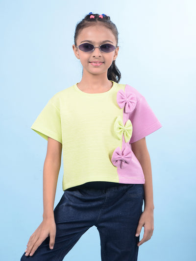 Green Color-Blocked T-Shirt-Girls T-Shirts-Crimsoune Club