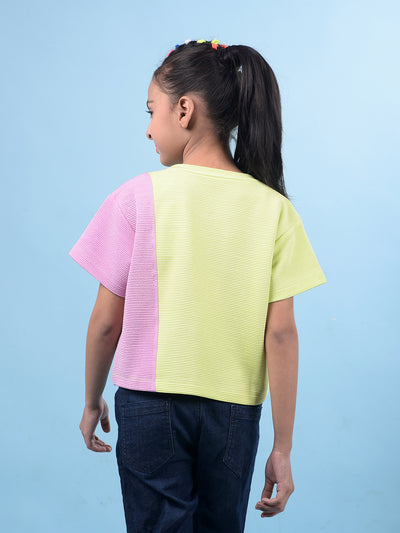 Green Color-Blocked T-Shirt-Girls T-Shirts-Crimsoune Club