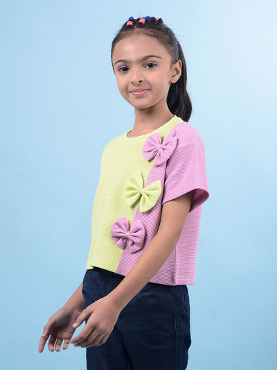 Green Color-Blocked T-Shirt-Girls T-Shirts-Crimsoune Club