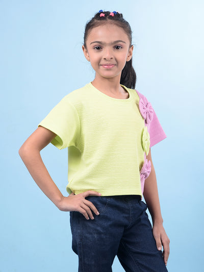 Green Color-Blocked T-Shirt-Girls T-Shirts-Crimsoune Club