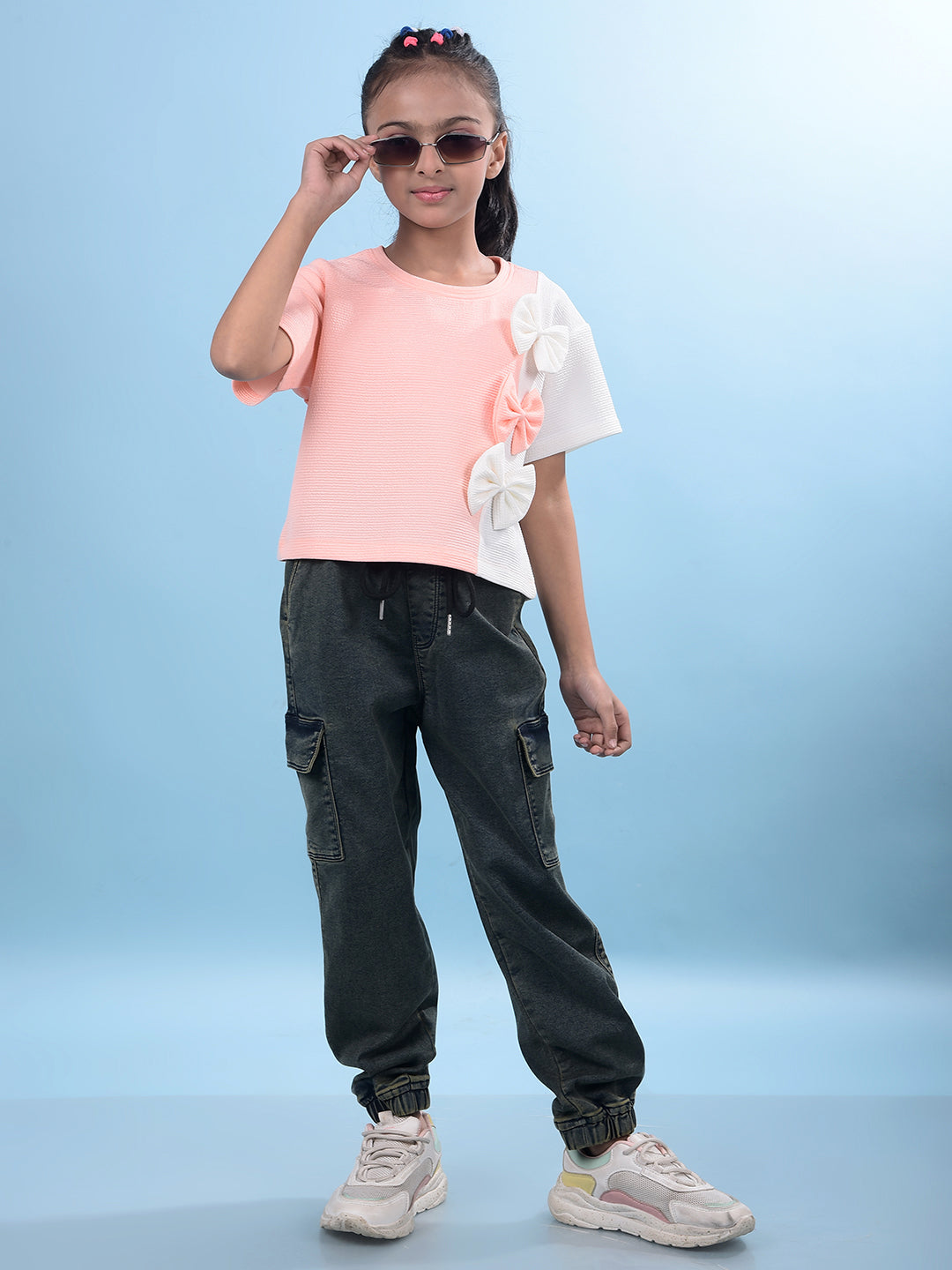 Peach Color-Blocked T-Shirt-Girls T-Shirts-Crimsoune Club