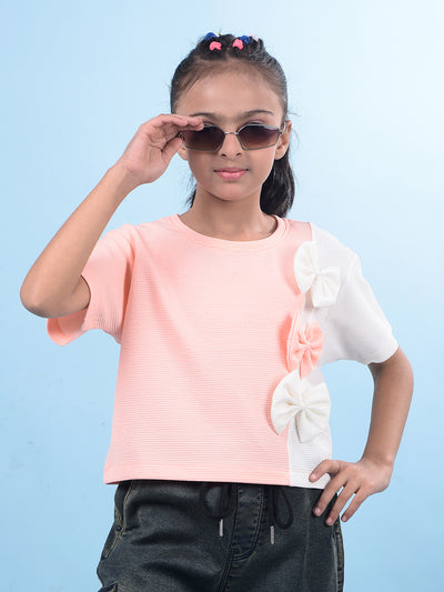 Peach Color-Blocked T-Shirt-Girls T-Shirts-Crimsoune Club