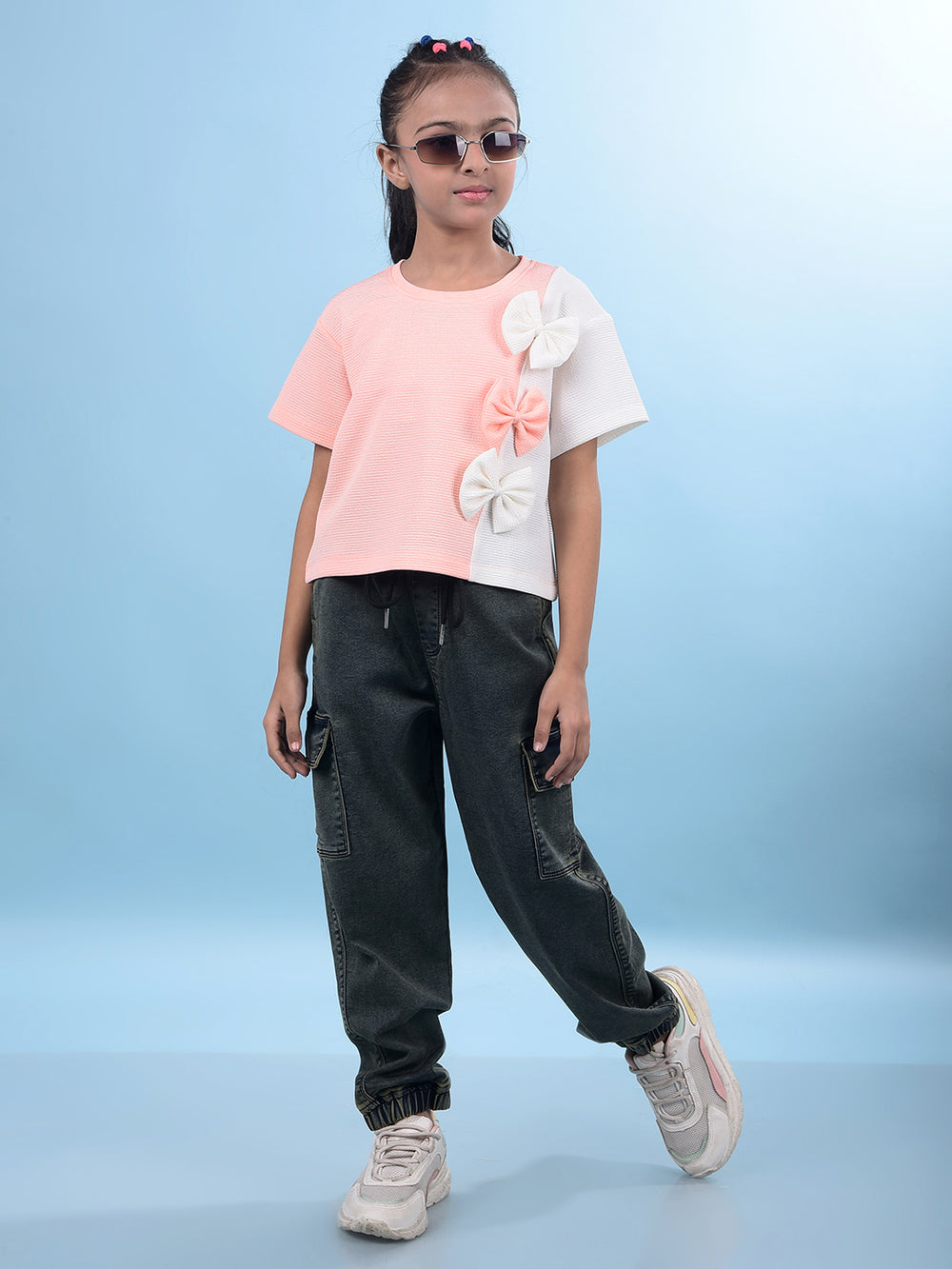 Peach Color-Blocked T-Shirt-Girls T-Shirts-Crimsoune Club