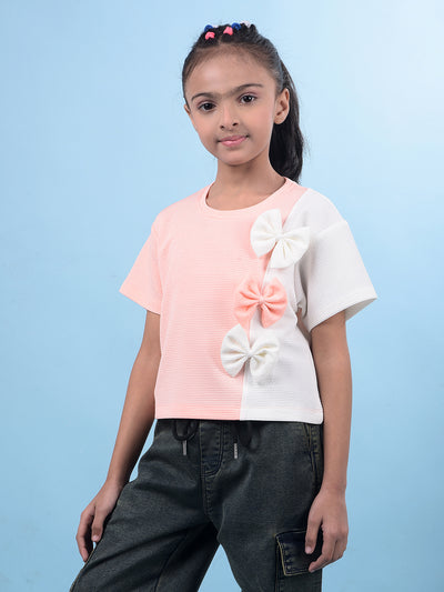 Peach Color-Blocked T-Shirt-Girls T-Shirts-Crimsoune Club