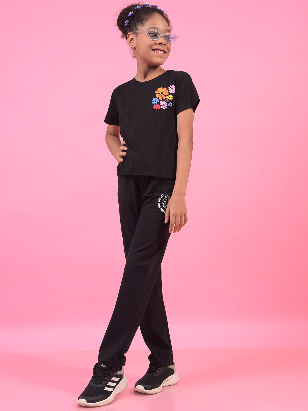 Girl's Black Graphic Print T-Shirt-Girls T-Shirts-Crimsoune Club