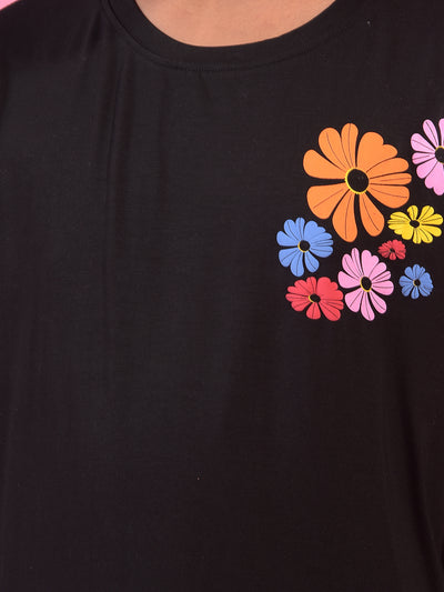 Girl's Black Graphic Print T-Shirt-Girls T-Shirts-Crimsoune Club
