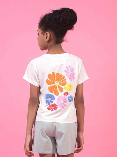 Girl's White Graphic Print T-Shirt-Girls T-Shirts-Crimsoune Club