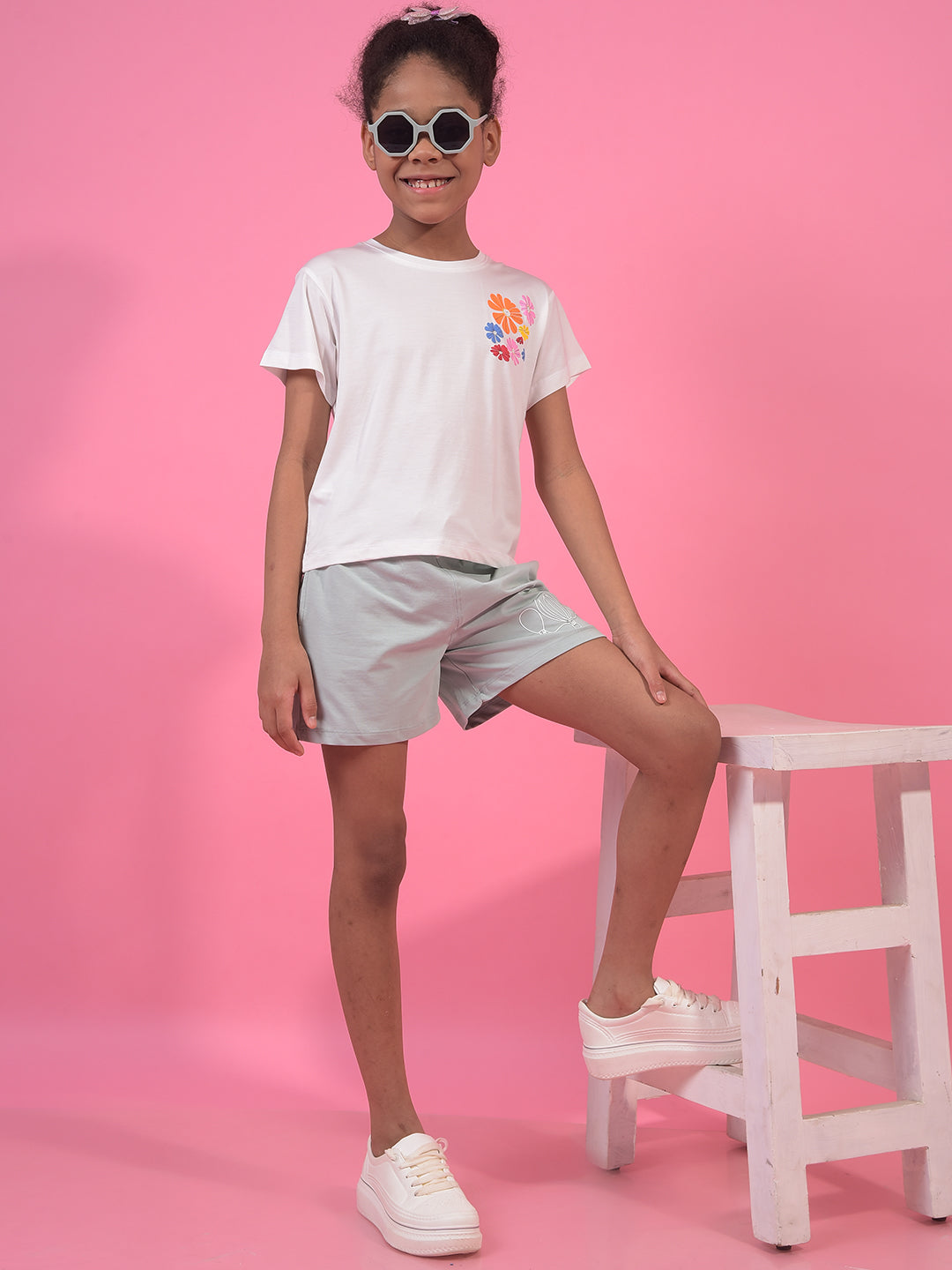 Girl's White Graphic Print T-Shirt-Girls T-Shirts-Crimsoune Club