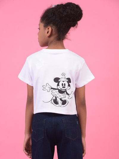 Girl's White Graphic Print T-Shirt-Girls T-Shirts-Crimsoune Club