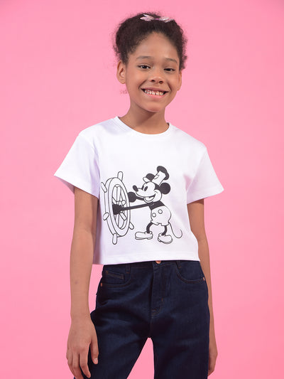 Girl's White Graphic Print T-Shirt-Girls T-Shirts-Crimsoune Club