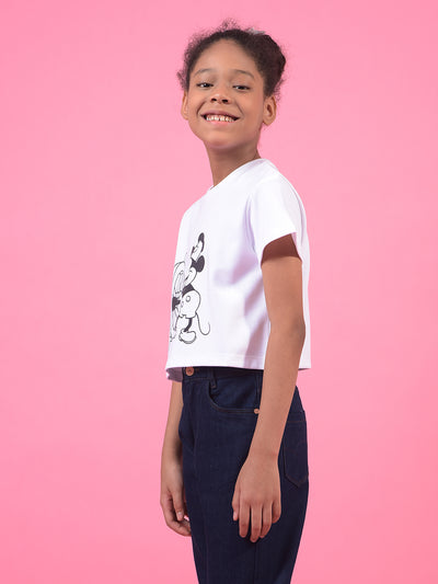 Girl's White Graphic Print T-Shirt-Girls T-Shirts-Crimsoune Club