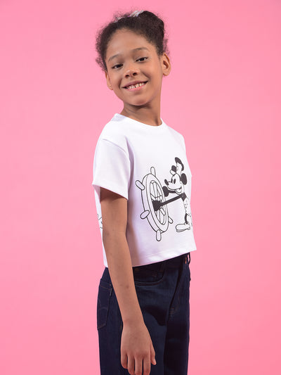 Girl's White Graphic Print T-Shirt-Girls T-Shirts-Crimsoune Club