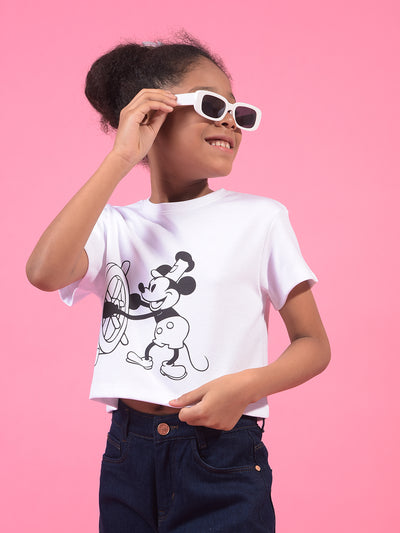 Girl's White Graphic Print T-Shirt-Girls T-Shirts-Crimsoune Club