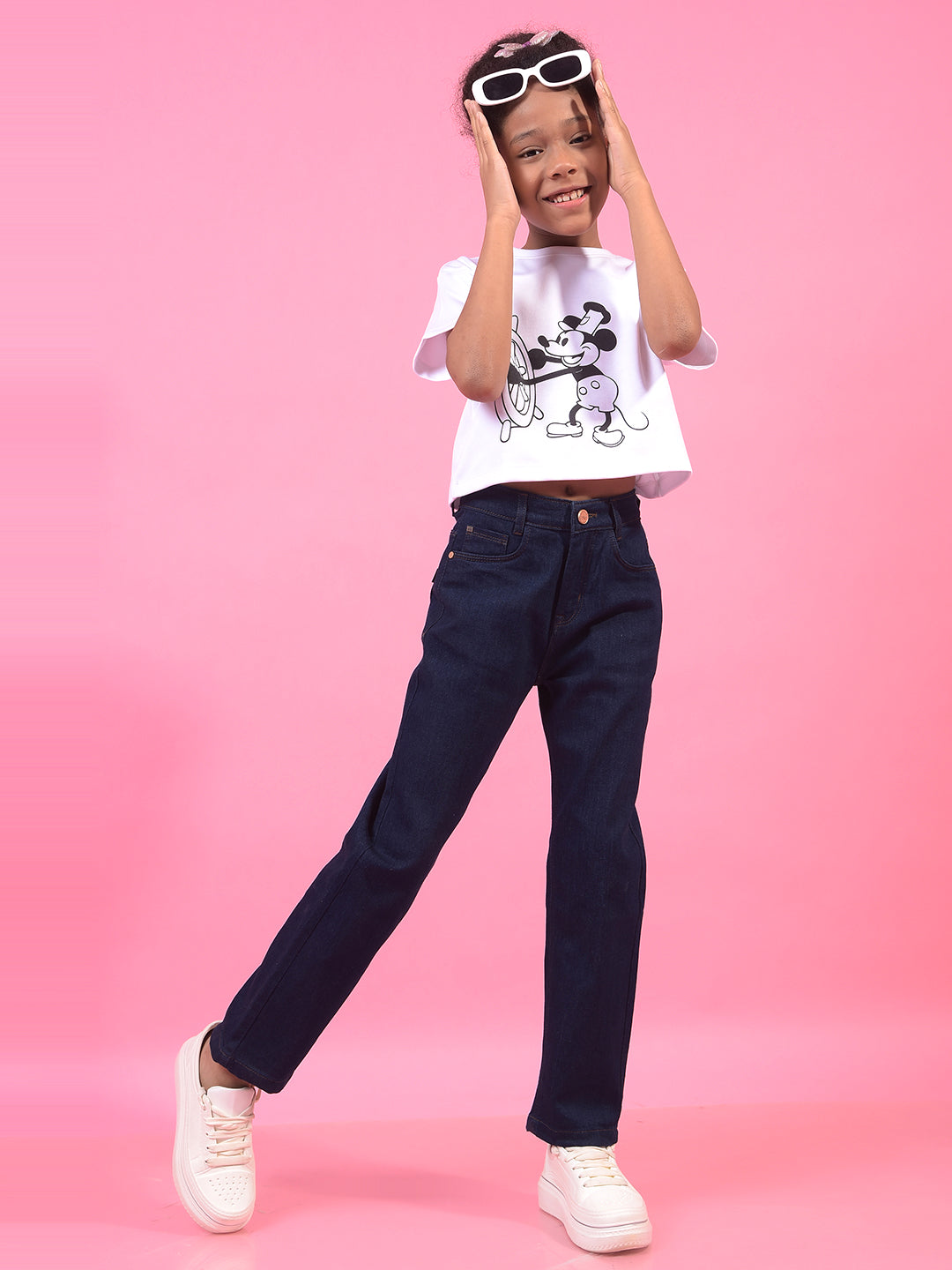 Girl's White Graphic Print T-Shirt-Girls T-Shirts-Crimsoune Club