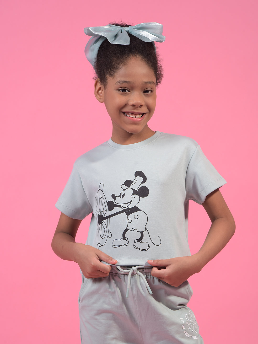 Girl's Grey Graphic Print T-Shirt-Girls T-Shirts-Crimsoune Club
