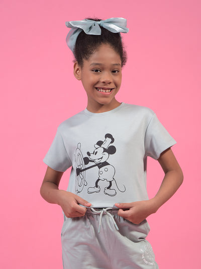 Girl's Grey Graphic Print T-Shirt-Girls T-Shirts-Crimsoune Club