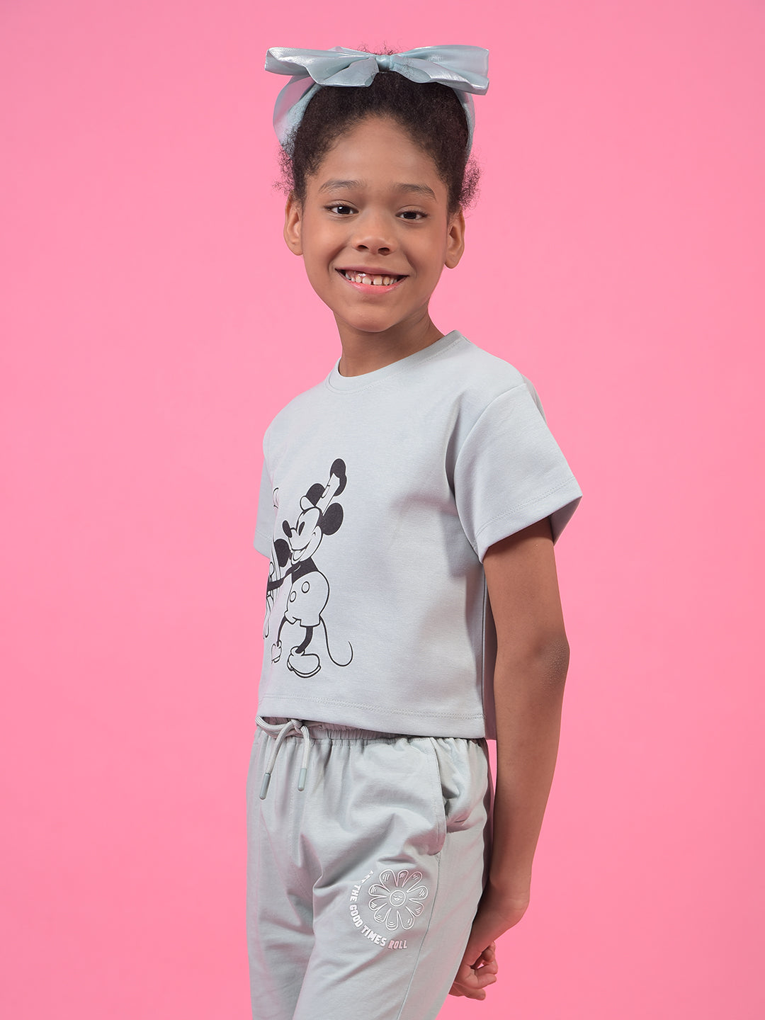 Girl's Grey Graphic Print T-Shirt-Girls T-Shirts-Crimsoune Club