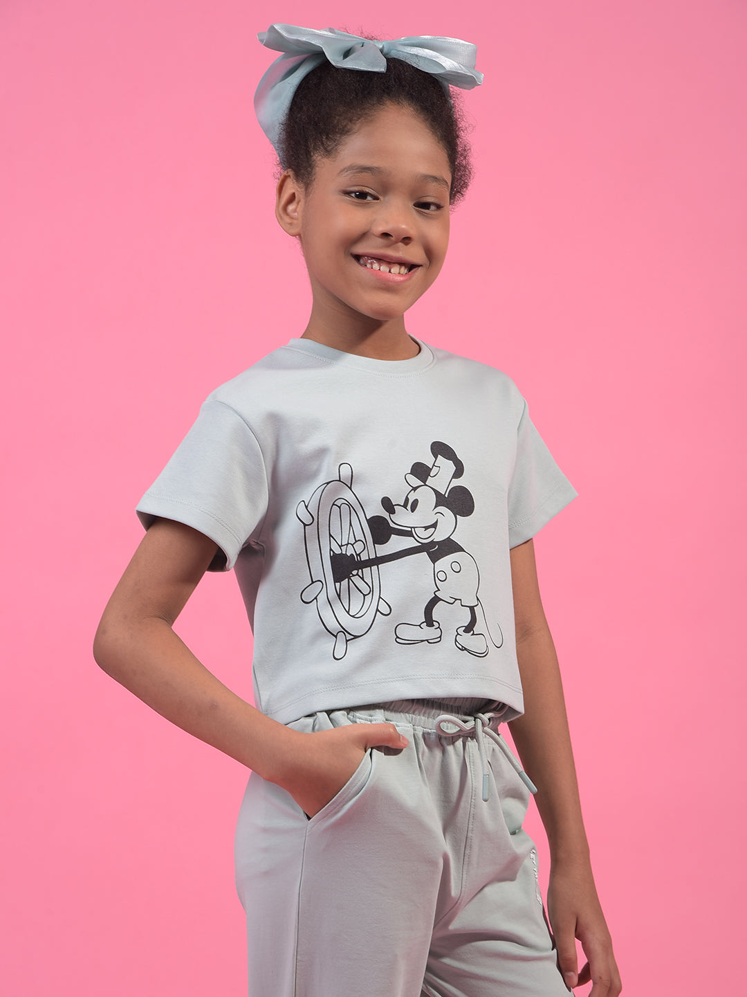 Girl's Grey Graphic Print T-Shirt-Girls T-Shirts-Crimsoune Club