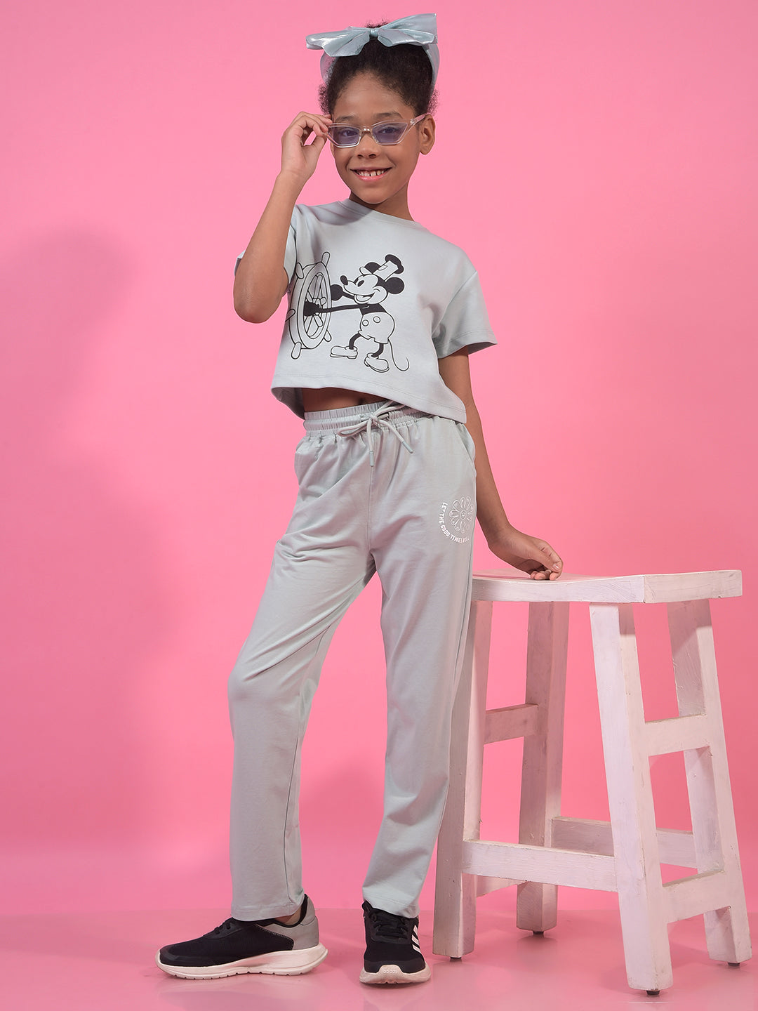 Girl's Grey Graphic Print T-Shirt-Girls T-Shirts-Crimsoune Club