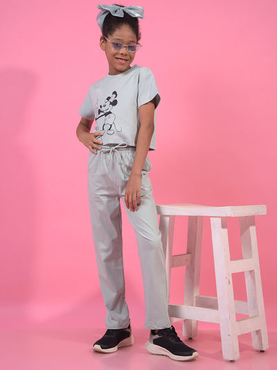 Girl's Grey Graphic Print T-Shirt-Girls T-Shirts-Crimsoune Club
