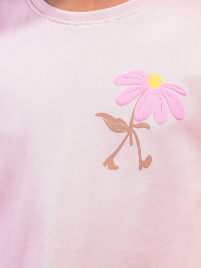 Girl's Pink Embellished T-Shirt-Girls T-Shirts-Crimsoune Club