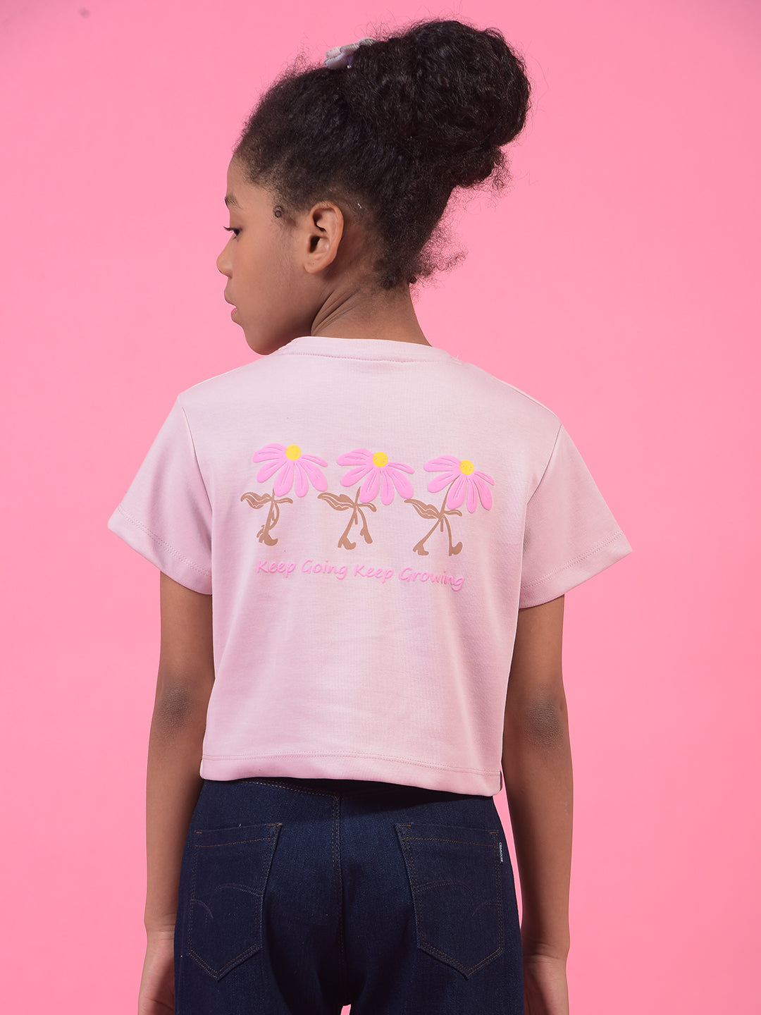 Girl's Pink Embellished T-Shirt-Girls T-Shirts-Crimsoune Club