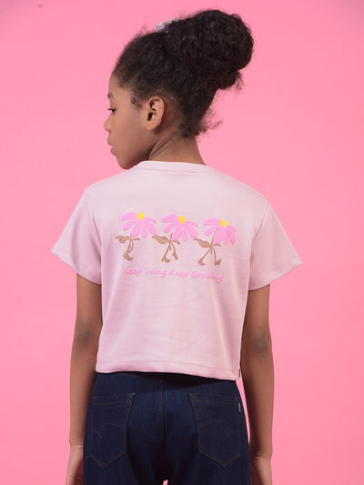 Girl's Pink Embellished T-Shirt-Girls T-Shirts-Crimsoune Club