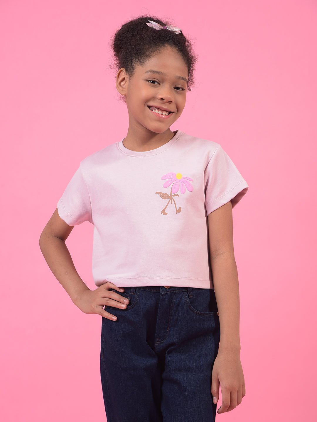 Girl's Pink Embellished T-Shirt-Girls T-Shirts-Crimsoune Club
