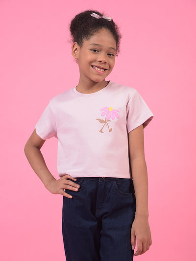 Girl's Pink Embellished T-Shirt-Girls T-Shirts-Crimsoune Club