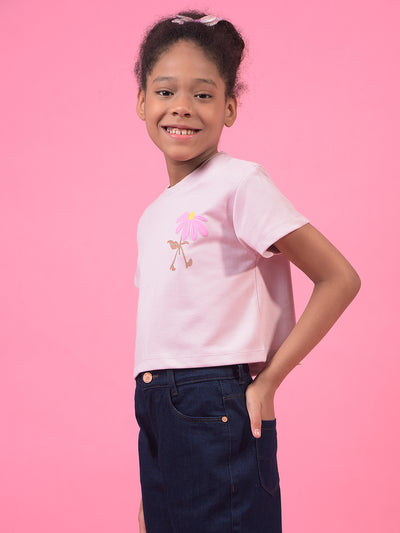 Girl's Pink Embellished T-Shirt-Girls T-Shirts-Crimsoune Club