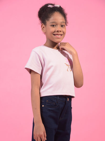 Girl's Pink Embellished T-Shirt-Girls T-Shirts-Crimsoune Club