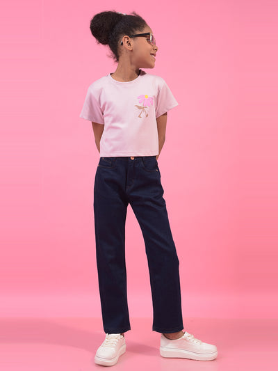 Girl's Pink Embellished T-Shirt-Girls T-Shirts-Crimsoune Club