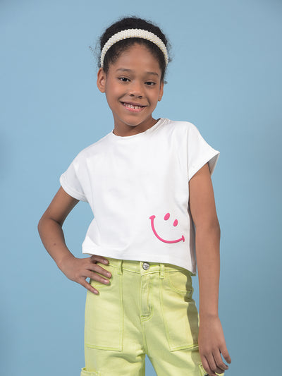 Girl's White Embellished T-Shirt-Girls T-Shirts-Crimsoune Club