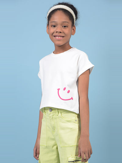 Girl's White Embellished T-Shirt-Girls T-Shirts-Crimsoune Club