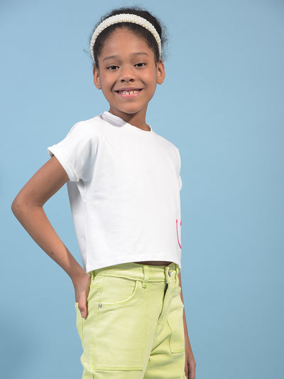 Girl's White Embellished T-Shirt-Girls T-Shirts-Crimsoune Club
