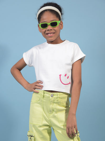 Girl's White Embellished T-Shirt-Girls T-Shirts-Crimsoune Club