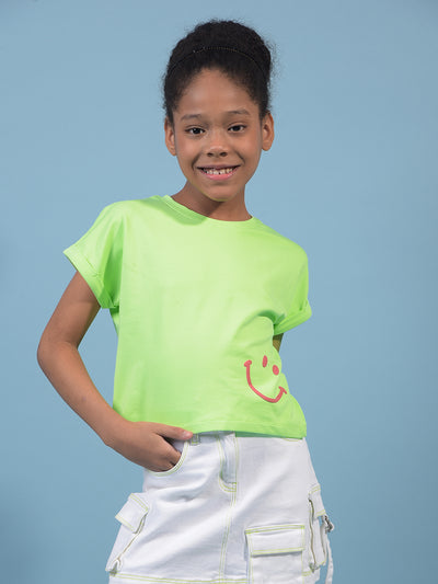 Girl's Green Embellished T-Shirt-Girls T-Shirts-Crimsoune Club