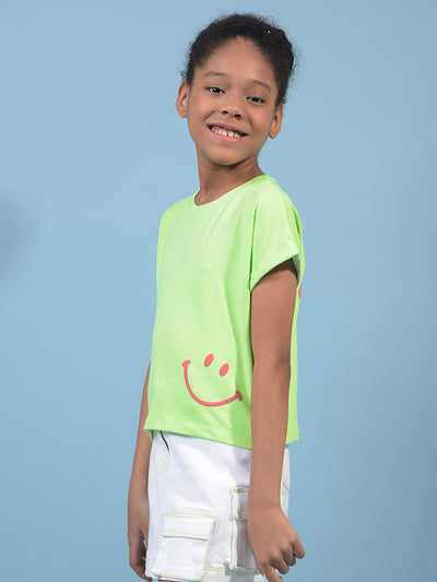 Girl's Green Embellished T-Shirt-Girls T-Shirts-Crimsoune Club