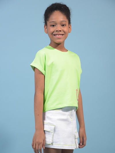 Girl's Green Embellished T-Shirt-Girls T-Shirts-Crimsoune Club