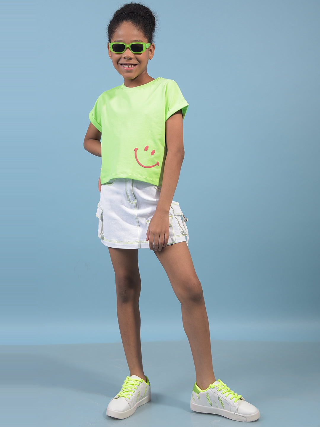 Girl's Green Embellished T-Shirt-Girls T-Shirts-Crimsoune Club