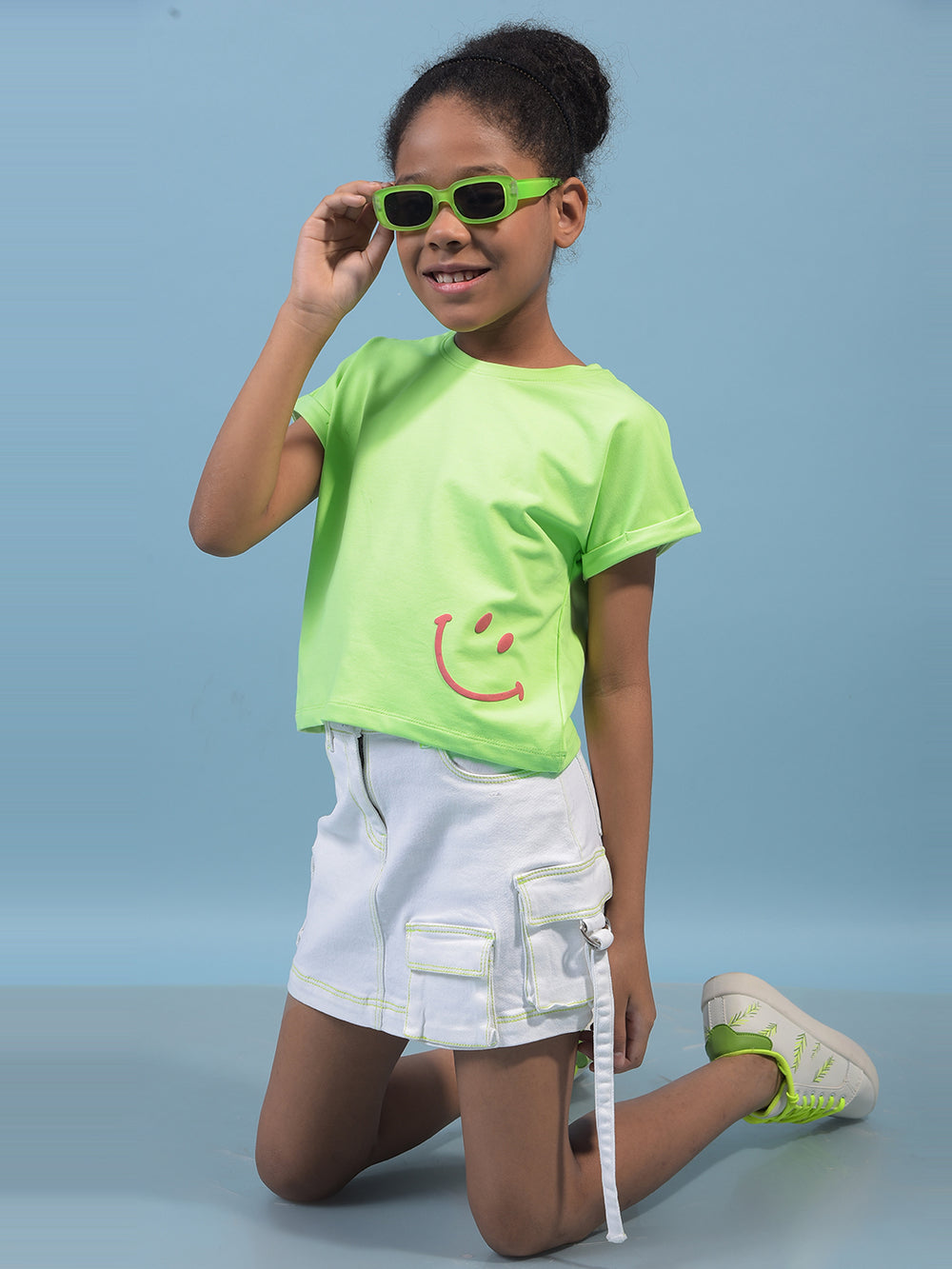 Girl's Green Embellished T-Shirt-Girls T-Shirts-Crimsoune Club