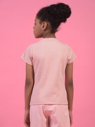 Girl's Pink Embroidered T-Shirt-Girls T-Shirts-Crimsoune Club