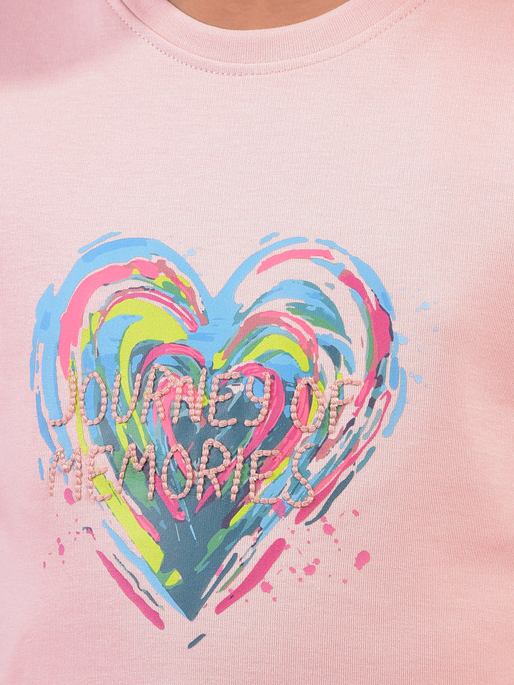 Girl's Pink Embroidered T-Shirt-Girls T-Shirts-Crimsoune Club