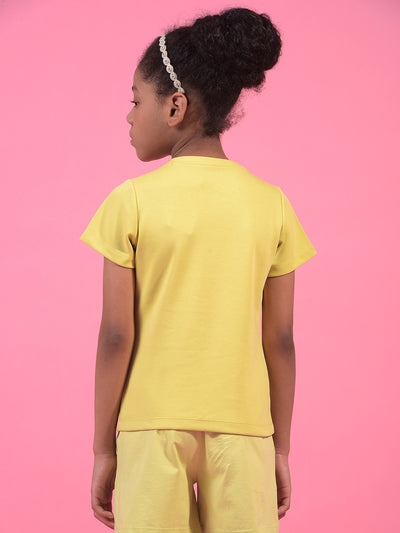 Girl's Yellow Embroidered T-Shirt-Girls T-Shirts-Crimsoune Club