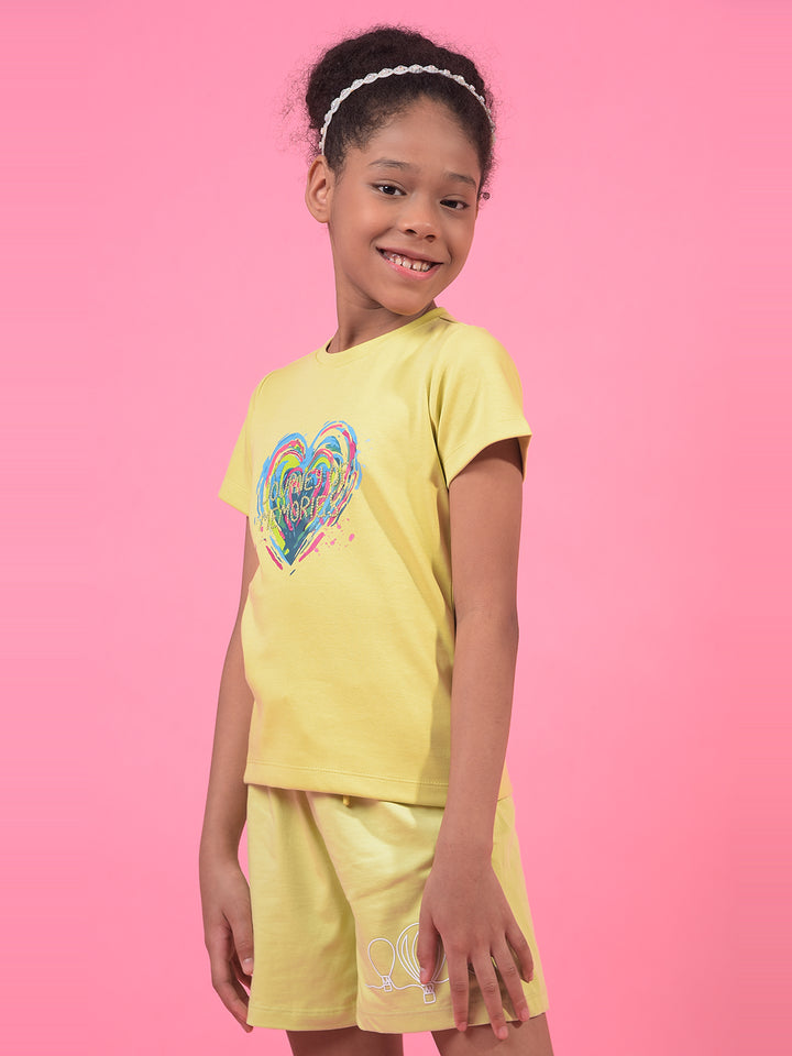 Girl's Yellow Embroidered T-Shirt-Girls T-Shirts-Crimsoune Club